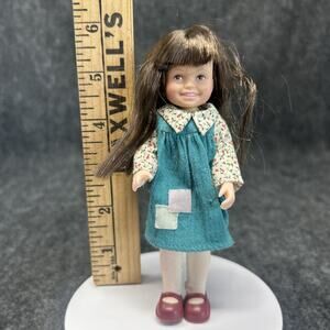 Vtg 1982 Knickerbocker Toy Doll 6 Inch Rooted Hair Dress Blouse Tights Red Shoes